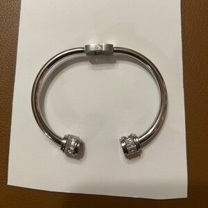 Silver Open Cuff Bangle with Crystals